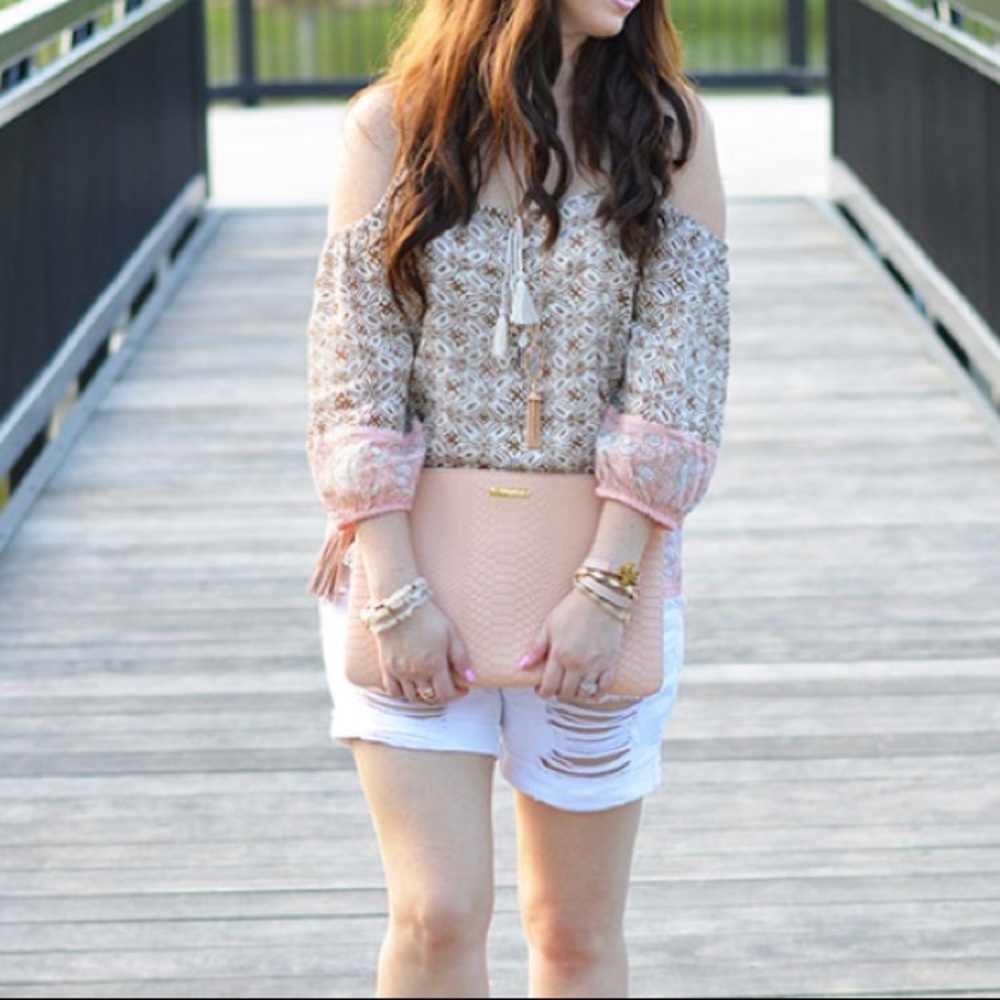 Sun & Shadow Tassel Pom Cold Shoulder Top - Picture 1 of 5